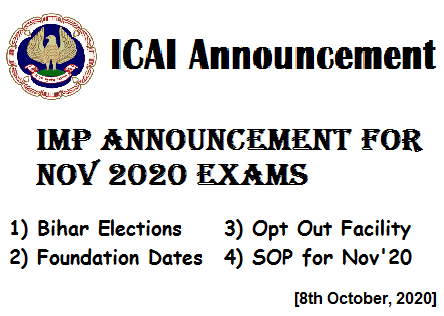 ICAI Important Announcement for Nov 20 Exams