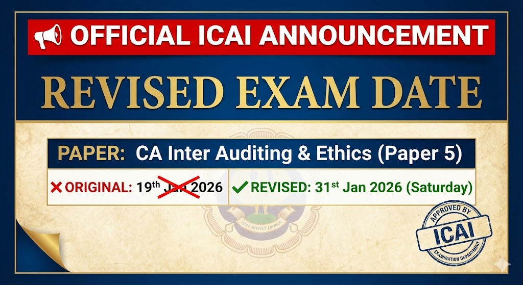 New Date Announced: CA Inter Auditing Exam Jan 2026 | Check Schedule