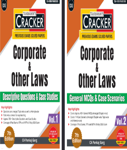 Two books titled 'Cracker' for CA Inter Corporate & Other Laws on a black background.