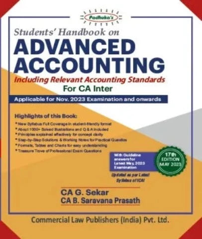 CA Inter Students Handbook On Advanced Accounting For Nov 23 By G Sekar and B Saravana Prasath - Zeroinfy